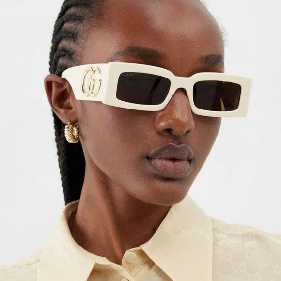 NEW GUCCI GG1425S 004 RECTANGLE BEIGE BROWN WOMEN SUNGLASSES GUCCI - Picture 7 of 12